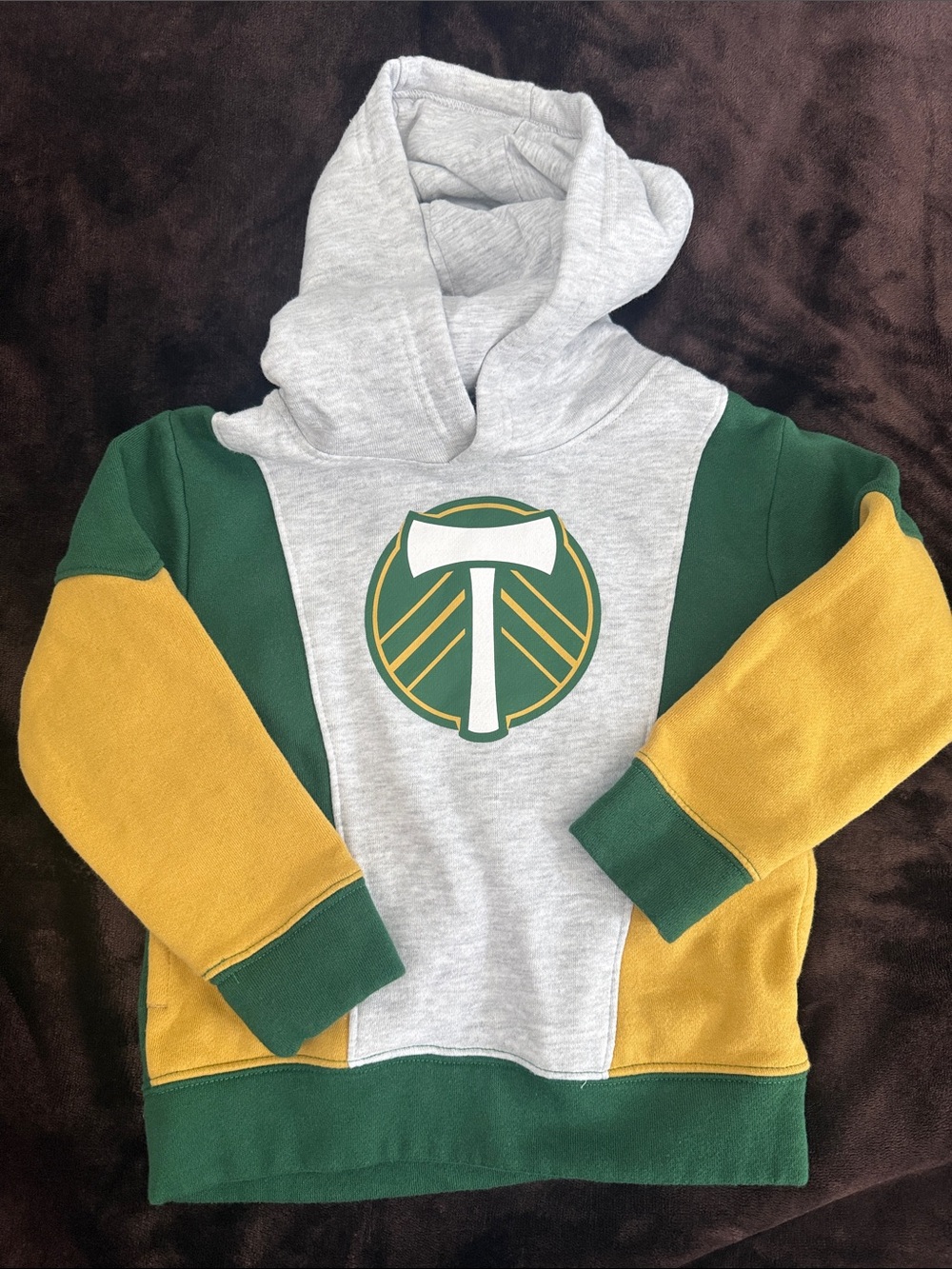 Portland Timber-Style Kids Hoodie - Gray, Green & Gold 4T